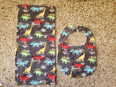 Dinosaur Bib and Burp Cloth Set ~ MULTIPLE DESIGNS ~ Baby Bib ~ Baby Burp Cloth ~ Baby Gift Set - image3
